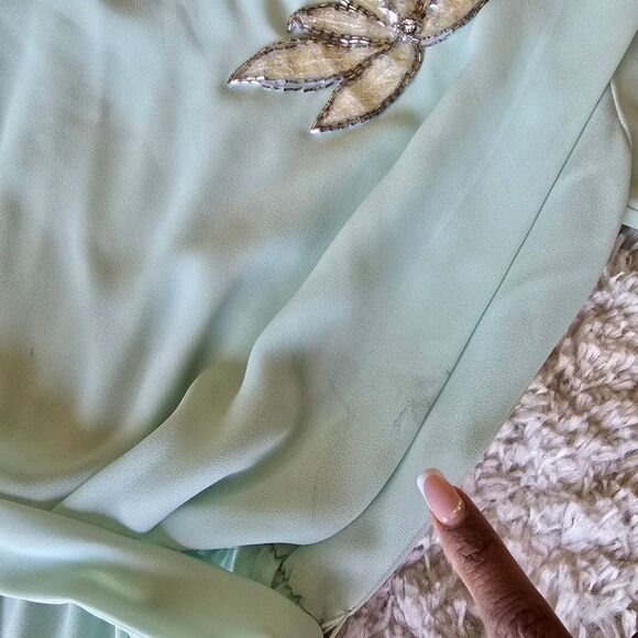 Monica Richards Mint Green Dress with Silver Embellishment Vtg size 5 - Picture 5 of 16